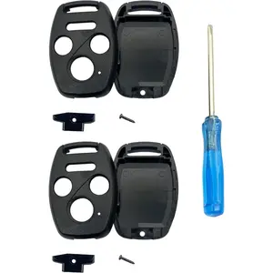 Replacement Key Fob Cover fit for Honda 2003-2012 Accord 2005-2010 Civic 2005 2006 CR-V Pilot Ridgeline Odyssey Remote Control Key Fob Shell (Black 2)