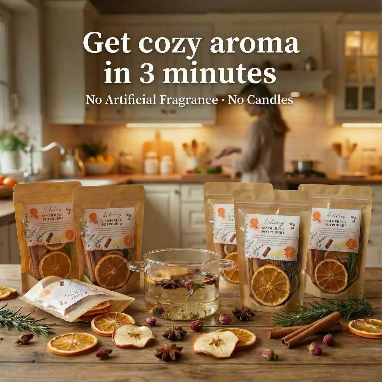 Natural Simmer Pot Fragrance Kit - Fragrance Bowl, 1-Min Ready, No Artificial Scent/Aroma, Candle-Free, Ideal Valentine's Day & Housewarming Gift, Freshener