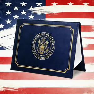 US Citizenship Certificate Holder Navy PU Naturalization Gold Foil Embossed Padded Protection for 2026-2018 Certificates Standard Size Secure Protector Featuring 14th Amendment & American Flag