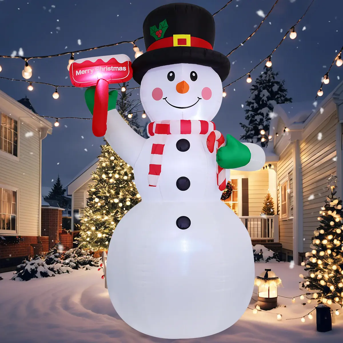 GOOSH 10.3 FT Inflatable Snowman with Built-in LED Lights, Party Decoration Supplies, Outdoor Garden Lawn Decor, Indoor Cute Festive Decor, Glowing Flashing Christmas Red Blow-Up Sign, Holiday