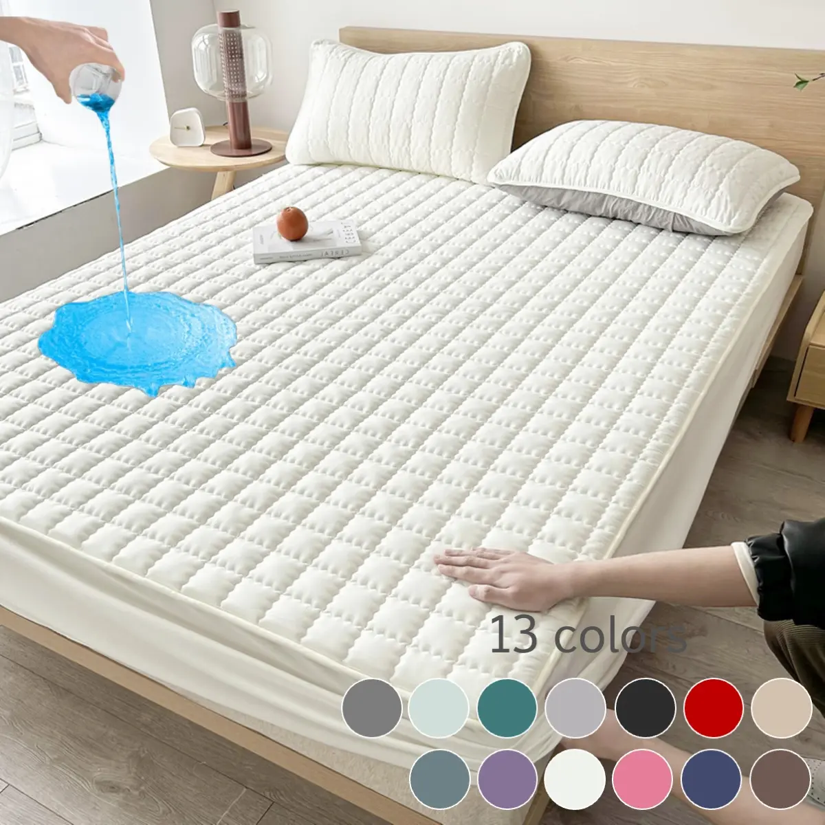 Waterproof Mattress Protector Set, Breathable Mattress Pad, Includes Fitted Sheet & Mattress Cover with Deep Pocket, Soft, Noiseless, Stain-Resistant, Machine Washable, Bed Pads Washable, with Pillowcases for Bedroom, Dorm, Hotels