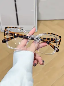 Women's Fashion Vintage Patchwork Cat-Eye Glasses, Comfortable PC Frame & Spring Hinges, Elegant Retro Design, Leopard Pattern, All Seasons