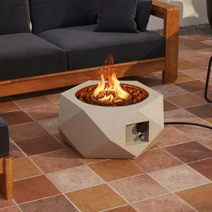 COSTWAY - 40000 BTU 28 Inch Hexagon Terrazzo Propane Fire Pit Table with Stainless Steel Burner
