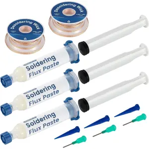 3x10cc  No-Clean Solder Flux & 2x10Ft Desoldering Wick(25mm) Electronics Repair Kit for PCB, SMD & Component Soldering