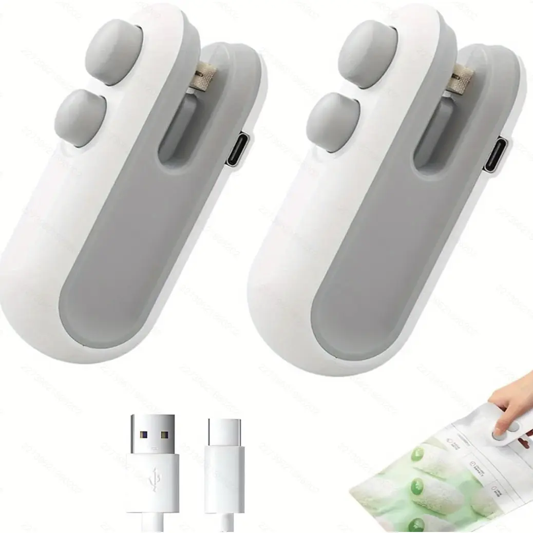Sealing machine White 2-in-1 mini sealing machine: With cutting function + magnetic charging design, handheld heat-sealing plastic bags, facilitating food storage