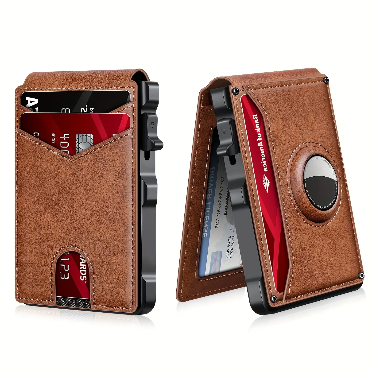 Smart Airtag Wallet for Men, RFID Blocking Aluminum Alloy Pop UP Wallet with ID Window, Minimalist Men's Credit Card Holder Wallet, Gift For Husband Boyfriend