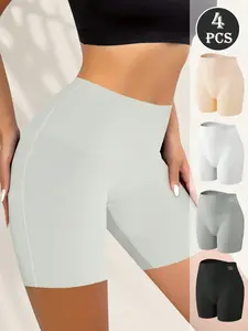 4-piece women’s high-waisted shapewear shorts set, seamless tummy control boyshort panties, soft stretchy breathable anti-chafing underwear for everyday wear, workouts, yoga, travel, and lounging