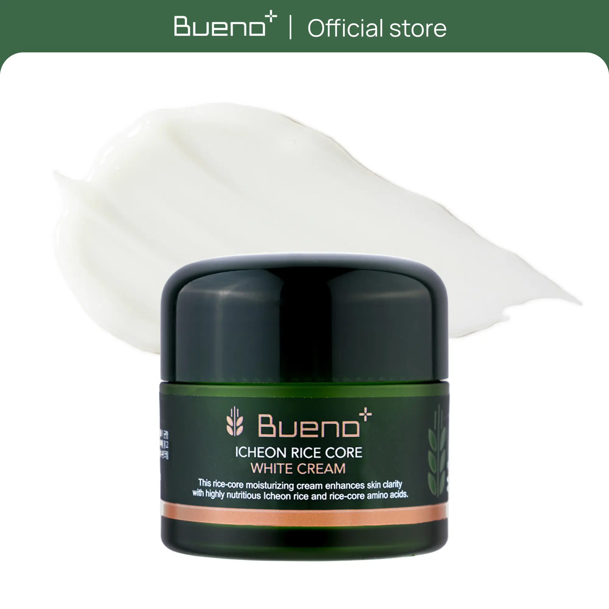 Bueno+ Icheon Rice Core Cream 2.82 fl.oz (80g) | Hydrating & Soothing Facial Cream with Icheon Rice Amino Acids | Long-Lasting Moisture, Korean Skin Care