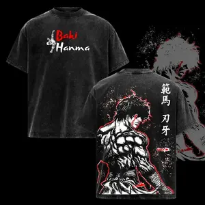 valentine shirts Anime BAKI Hanma Baki Printed Tee Men Women Short Sleeve Cotton hot product Tshirts Vintage Washed Washed Retro Fashion Unisex