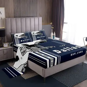 Feelyou Sports Theme Bedsheet Sets - Navy Blue Grey Striped Stars Decorative Soft Microfiber Bedding Set for Football Lovers, Includes Top Sheet and Fitted Sheet, Decorative Bedding Set