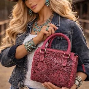 Pink Tooled Leather Mini Handbag