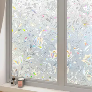 Window Privacy Film, Decorative Colorful Glass Window Film, Stained Glass Window Film, Sunshade Glass Sticker, Static Adhesive Frosted Decal, Home Windows, Rainbow Tulip Pattern Decoration Items