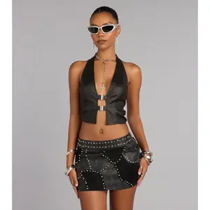 Midnight Rebel Studded Mini Skirt
