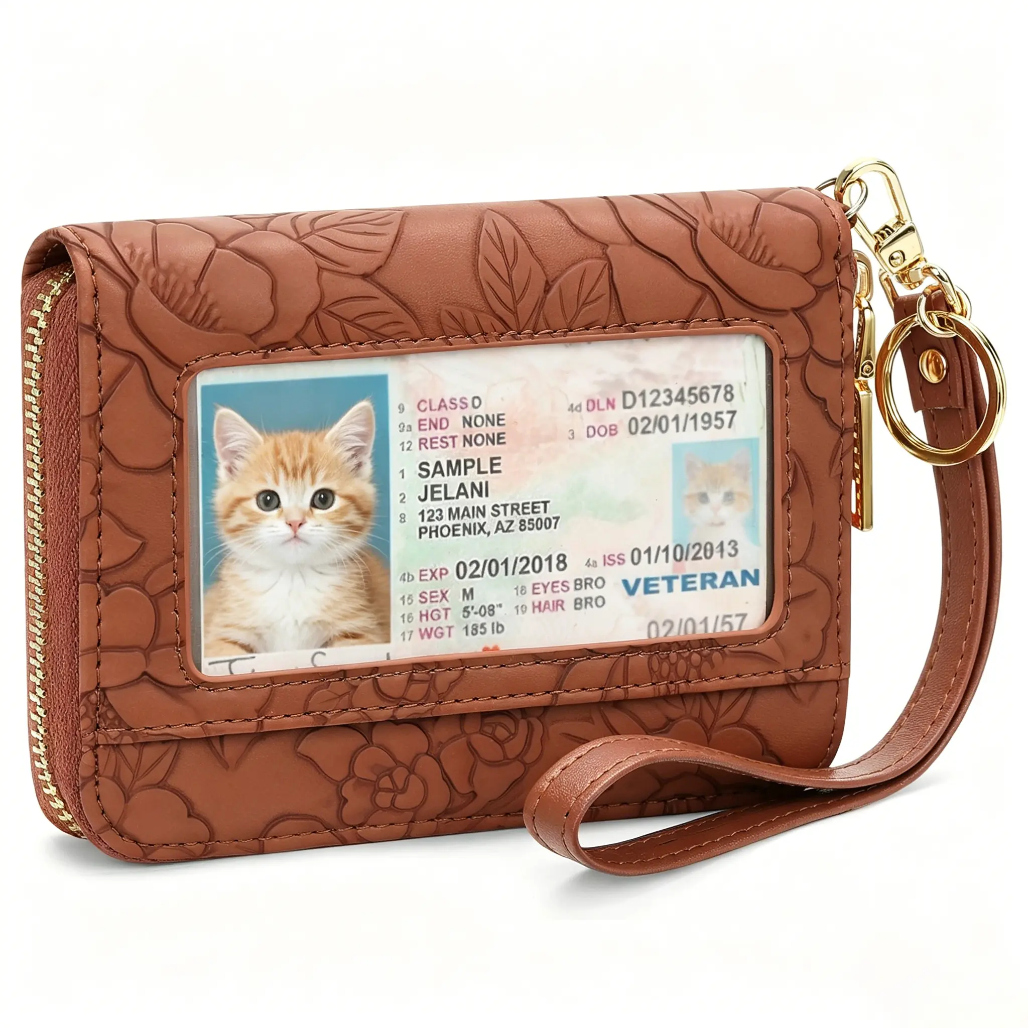 Credit Card Holder Wristlet Woman Wallets RFID Blocking Zipper Purse with ID Window