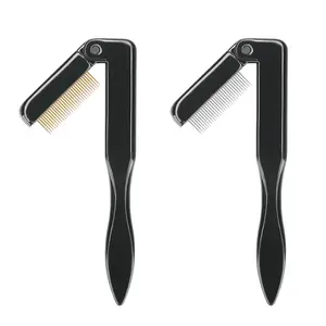 2PCS Folding Eyelash Comb, Eyelash Separator Tool, Black Eyebrow Comb Metal Teeth, Eyelash Brush Tool for Lash & Brow