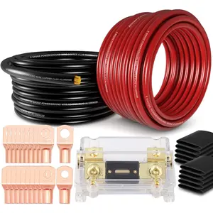 1/0 Gauge Wire(20ft Each - Red/Black) Copper Clad Aluminum CCA with 250A ANL Fuse Holder,20pcs Lugs Terminal Connectors & 3:1 Heat Shrink Tube for Power/Auto,Amplifier,Ground Cable