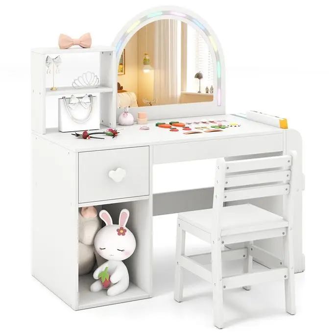 White - Colorful Light Mirror, Bookshelf  