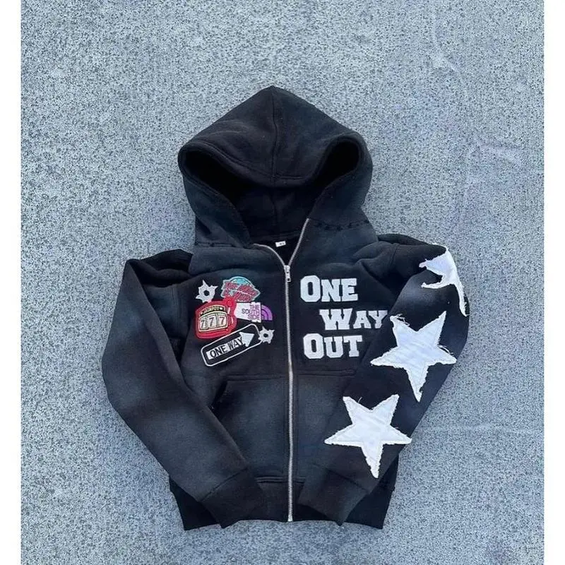 New retro punk oversized men hoodie sweatshirt Harajuku hip-hop strt pattern zipper sweatshirt men and women Y2K used with raincoat