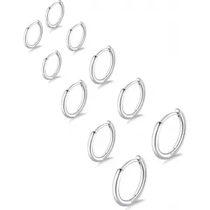 5 Pairs 316L Surgical Stainless Steel Small Gold Silver Hoop Earrings for Women Men,Hypoallergenic Cartilage Helix Earrings for Sensitive Ears,Cute Conch R
