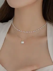 Faux Pearl Decorated Layered Necklace for Women for Gift, Clavicle Matching Necklace, Elegant All-match Fashion Accessories for Daily Wear, Pearl Chain Necklace, Faux Pearl Jewelry