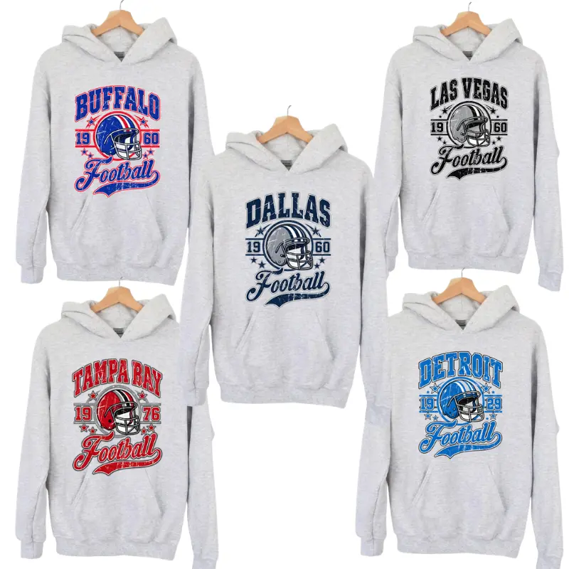 Vintage All Team Football ASH GREY Crewneck Hoodie, Hometown Football Game Day Pullover, Vintage Football Throwback Graphic, Gift For Fans