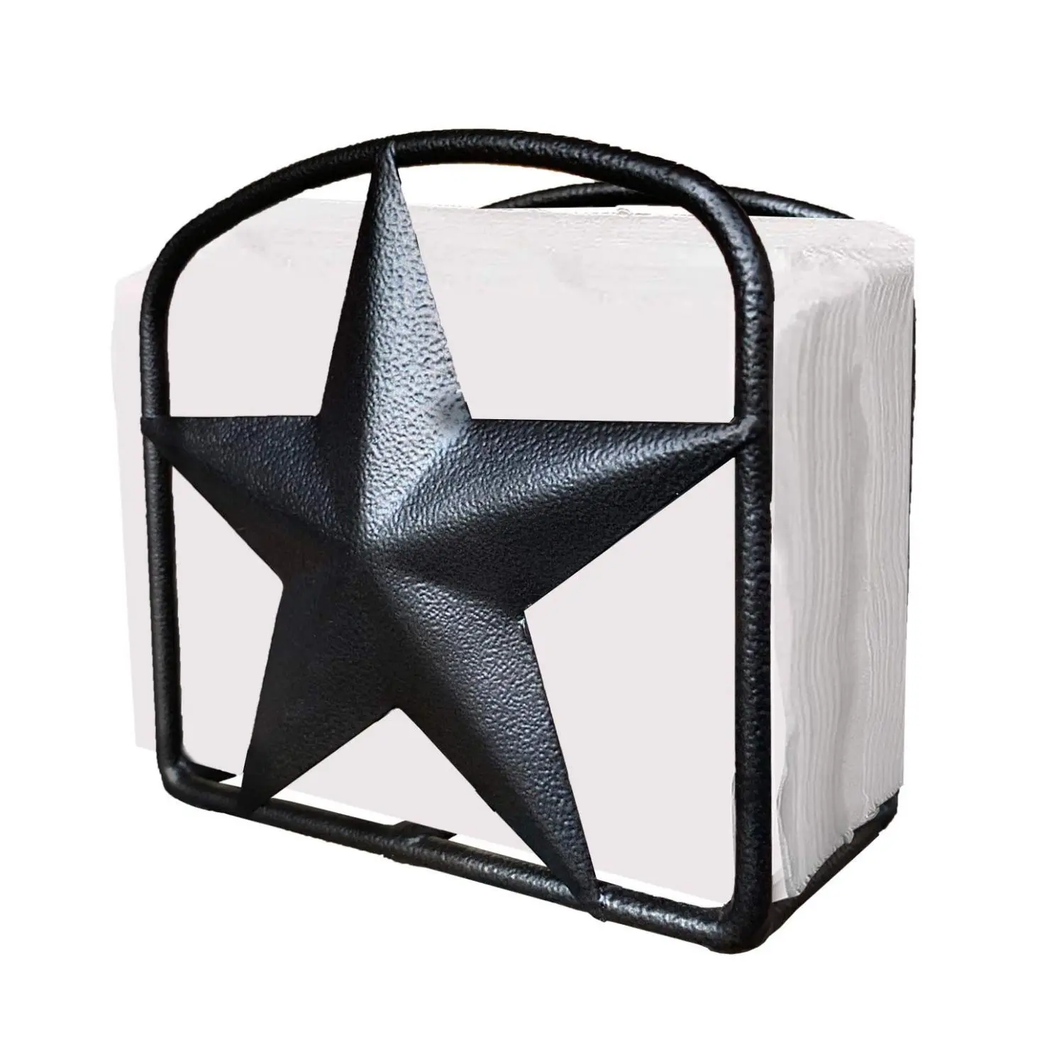Black Rustic Texas Star Napkin Holder - Country Farmhouse Iron Metal Primitive Kitchen Countertop Napkin Holders, Western Style Stand for Napkins, Perfect Table Counter Decor for Home (Napkin Holder)