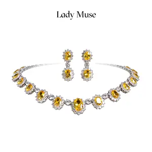 Yellow lab-created diamond set,925 silver# sun flower shape,yellow color,full inset with gems/gorgeous and sparkling,classic style
