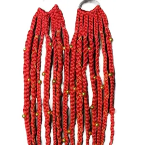 Hot Pink Braid Pigtaitails with Gold Beads for Stylish Hair Accessories