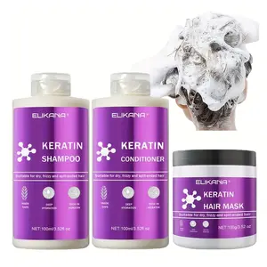 Keratin shampoo set kit, rich in vitamins and collagen, deeply cares for the scalp and roots, smooths frizz and split ends, making it an ideal choice for daily hair care in winter. (Including hair mask, shampoo, and conditioner)