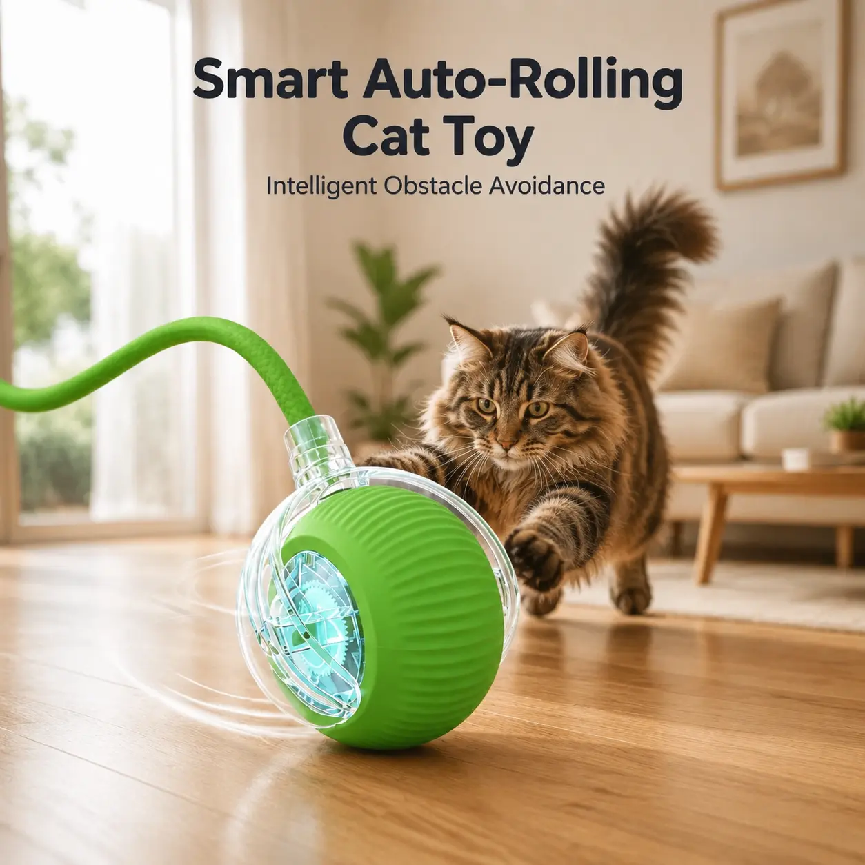 Smart Cat Ball Toy with Obstacle Avoidance & LED – USB Rechargeable Interactive Kitten Toy