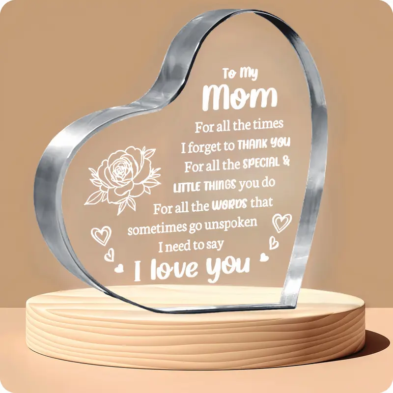 To My Mom Heart Shaped Acrylic Block,Acrylic Keepsake 3.9x3.9 Inch ,Desk Decoration for Home Office ,Mom birthday present,funny sign,home office decor,desktop art decor,Mom birthday,christmas,Valentine's Day gift