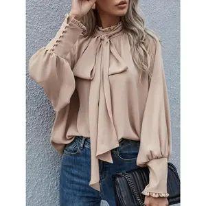 Tie Neck Lantern Sleeve Blouse