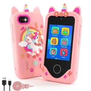 Touchsreen Phone with Unicorn Silicone Cover, Dual Camera, Recorder, Habit Tracking, Learning Games, MP3 Player, Calculator for Christmas Birthday Gifts