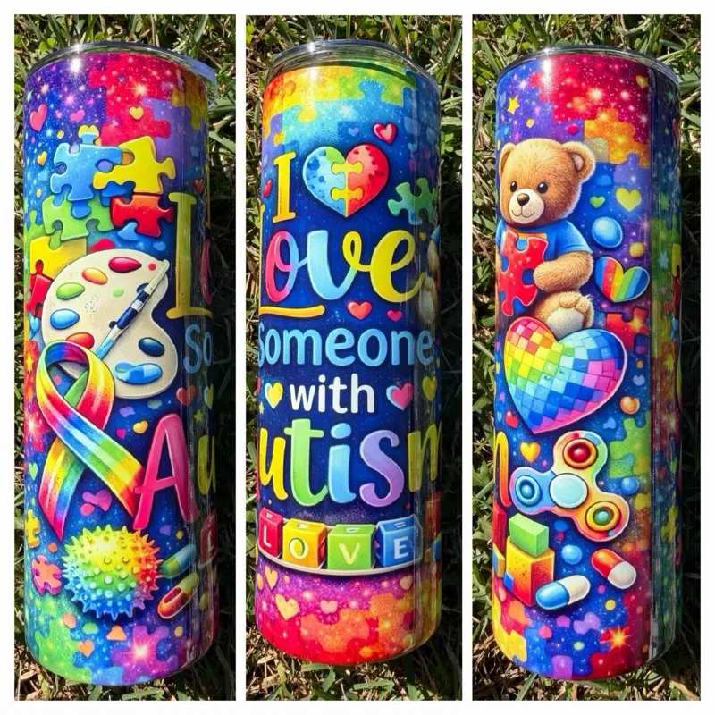 20 oz Stainless Steel Tumbler – Autism Awareness Design Drinkware Water Bottles