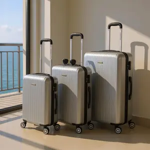 3-Piece Spinner Luggage Set - Lightweight ABS Hard Shell Suitcases with 360° Wheels & Lock - 20" 24" 28" Travel Set - Black & Grey