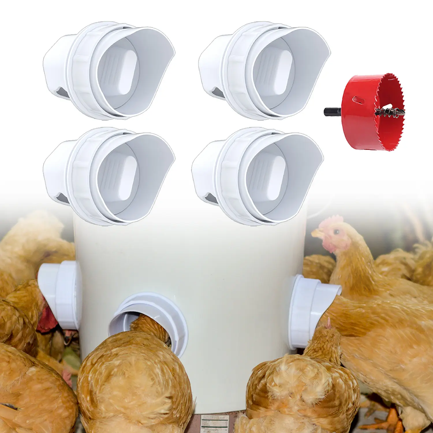 Heavy-Duty Weatherproof No-Waste Automatic Chicken Feeder - Gravity Dry Food Dispenser Wall Mount Port Kit for Backyard Chickens, Ducks, Geese, Homestead Farm Poultry Supplies