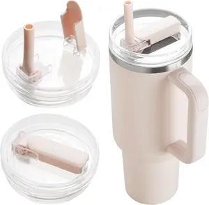 DIPESI 2Pack 40oz Tumbler Lid Replacement suit for Stanley Quencher cup, Flip Straw Spill Proof Leak Resistant Straw Cover, Dishwasher Safe Stanley Cup Accessories Bottles Drinkware