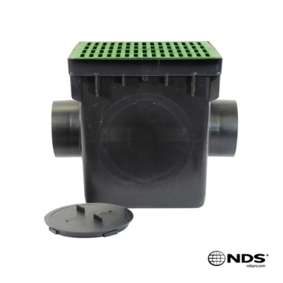 NDS 1200GRKIT 12x12 in. Tapered Polypropylene Plastic Catch Basin Kit with 2 Outlets for Landscape Drainage, Surface Water Drainage & Light Vehicular Traffic, Two Outlets