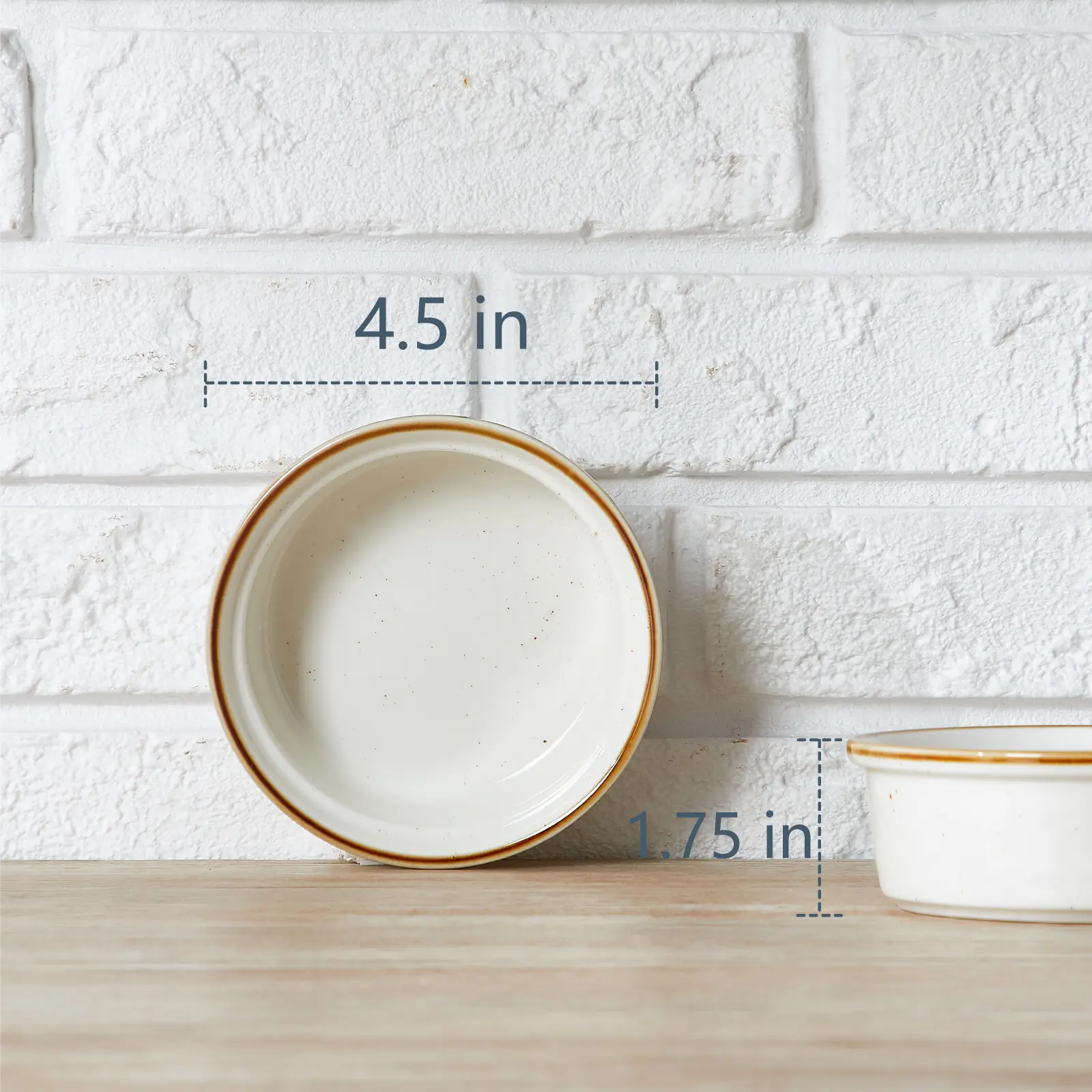 ONEMORE Elegant 4.5" 6.8 Oz White Ceramic Ramekins with Gold Trim Set of 6 Oven Safe Shallow Souffle Bowls for Desserts Dips Creme Brulee Stoneware Custard Cups for Baking