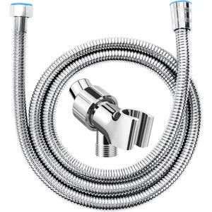 Adjustable Handheld Shower  Holder and Hose-  ABS Bracket- 360  Rotatable Brass Ball:Arm Mount and Hose Connector- Easy Install and Replacement Parts,  (Chrome holder and hose)