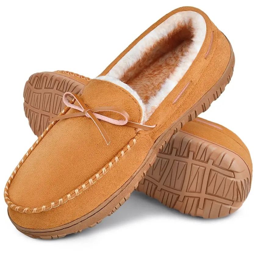Men's Plain Micro Suede Round Toe Moccasin Slippers - Slip-On Ankle Flats, Classic Casual Comfy Shoes with Memory Foam, Plush, Durable Rubber Sole for Daily Use, Steady Rubber Grip, Indoor/Outdoor, Father's Day Gift (Order 1 Size Up)