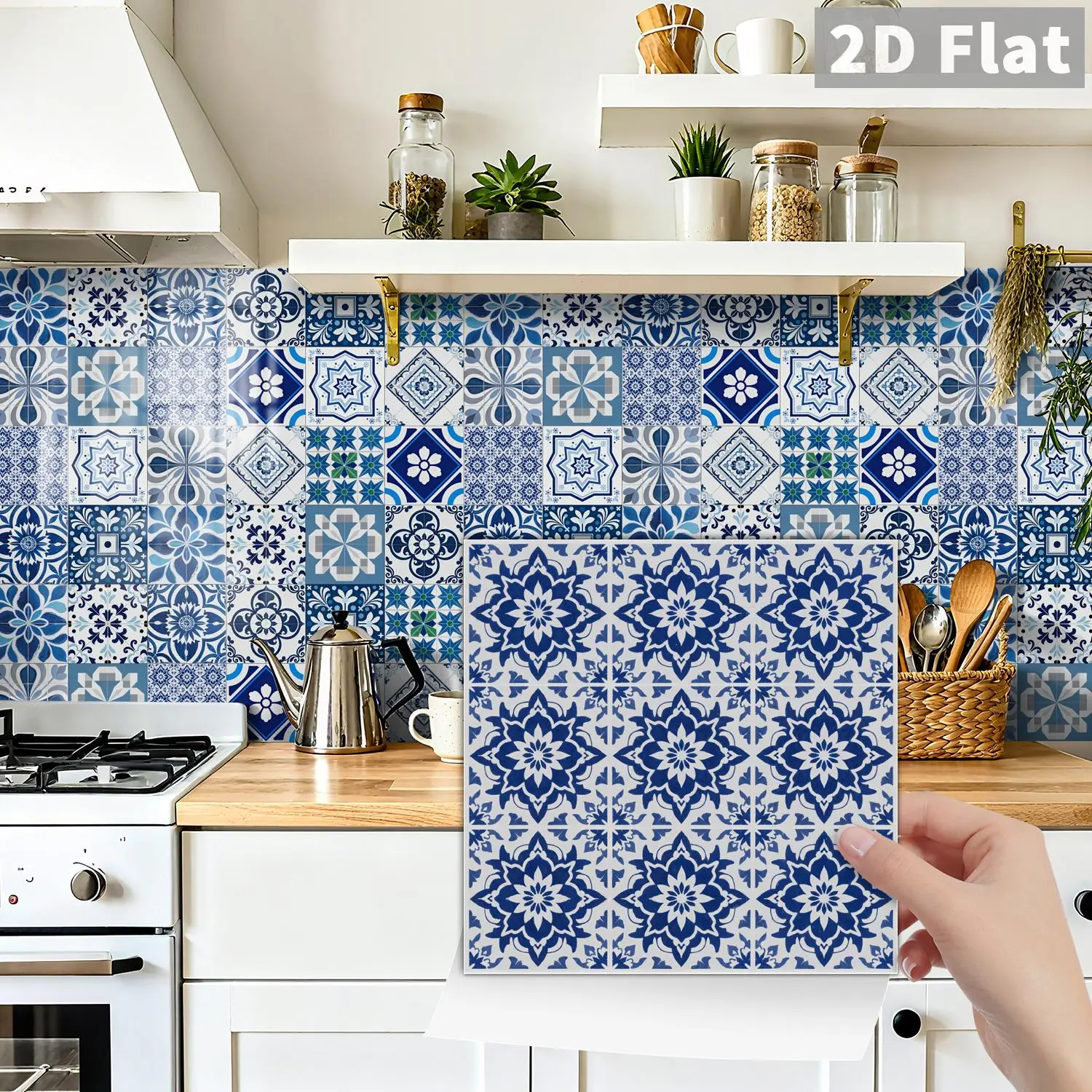 24PCS/Box Blue-White Retro Tile Stickers | Decorative Sticker Peel & Stick Waterproof Crystal Film