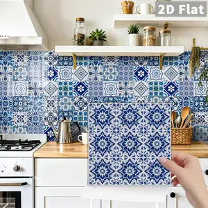 24PCS/Box Blue-White Retro Tile Stickers | Peel & Stick Waterproof Crystal Film