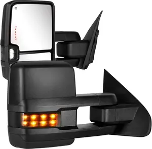 Towing Mirrors Compatible with 2014 2015 2016 2017 2018 Chevy Silverado GMC Sierra 1500 2500 HD 3500 HD with Power Glass LED Arrow Turn Signal Backup Lamp Running Light Heated Extendable Pair Set