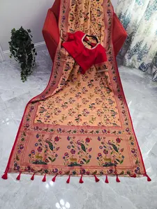 Patola Design Benarasi Soft Silk Saree with Paithani Border & Stitched Blouse