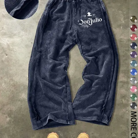 Men's Casual Loose Cotton Sport Pants, Sports Bottoms, Knitted Sports Pants, Knit Track Pant, Graphic Track Pants, Letter Print, Outdoor, Party, Home Comfort, Street Style, Drawstring Waist, All Seasons, Casual Athletic Pants, Sports Casual Pants