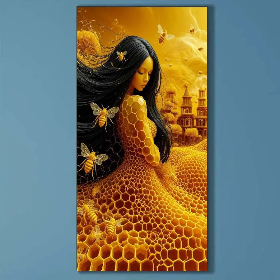 5D DIY Full Drill Round Diamond Painting - Diamond Art Painting Kit Honeycomb, Bee, City. Mosaic, Canvas - DIY Decorative Painting, Home Wall Decor, Suitable for Halloween, Christmas, Birthday and Anniversary Gifts