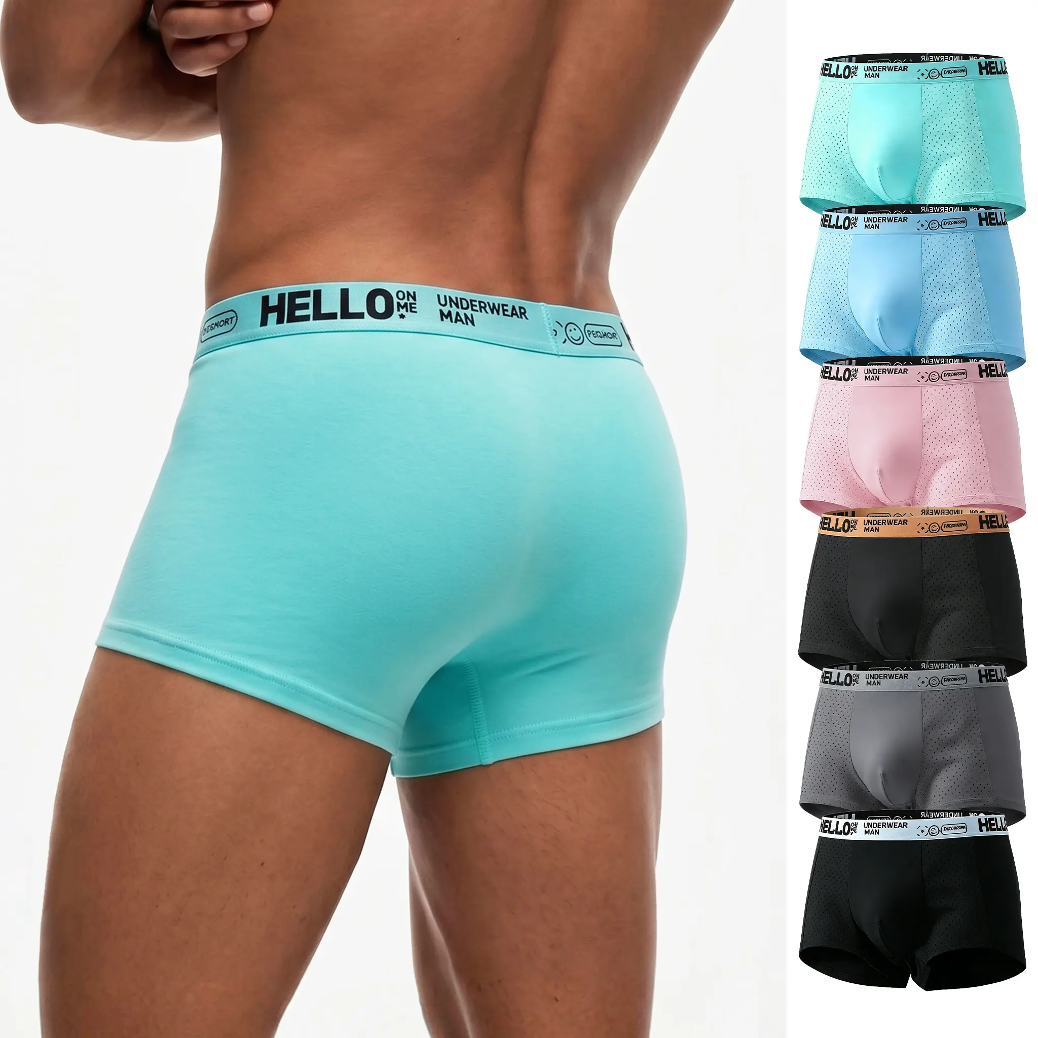 Men's 6-Pack Plain Ice Silk Boxer Briefs - Breathable Cooling Athletic Fit, Odor Control, High Stretch Assortment Set, Breathable Cooling Men's Boxer Briefs, Assortment Set Men's Boxer Briefs