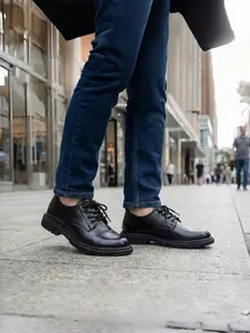 Men's Height-Boosting Wide Head Lace-Up Casual Shoes Business Work Office Versatile Formal Footwear, PU Leather PVC Sole Pointed Toe Medium Width