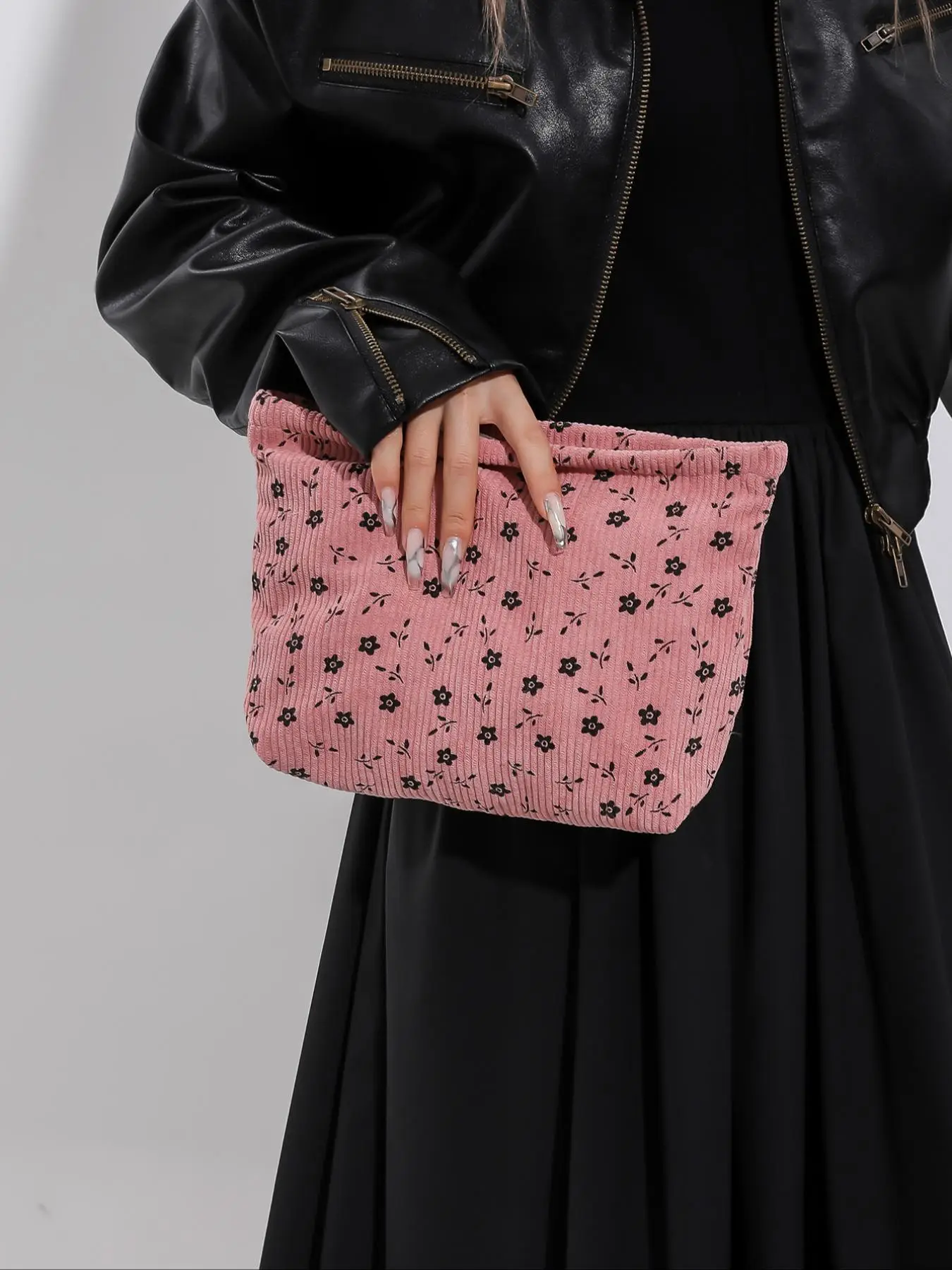 Fashionable Floral Pattern Design Zipper Makeup Bag, Casual Versatile Travel Storage Bag For Women